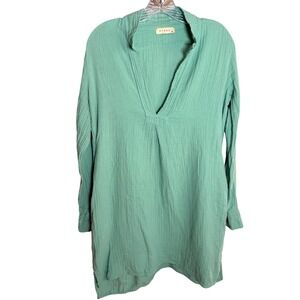 Gauze Tunic Dress Womens 1 Small‎ Green Cotton Boho Coastal Coverup Beach